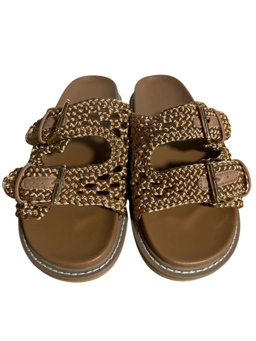 Joie Weaver Double Buckle Slide Sandals Womens 6.5 M Braided Boho Beachside